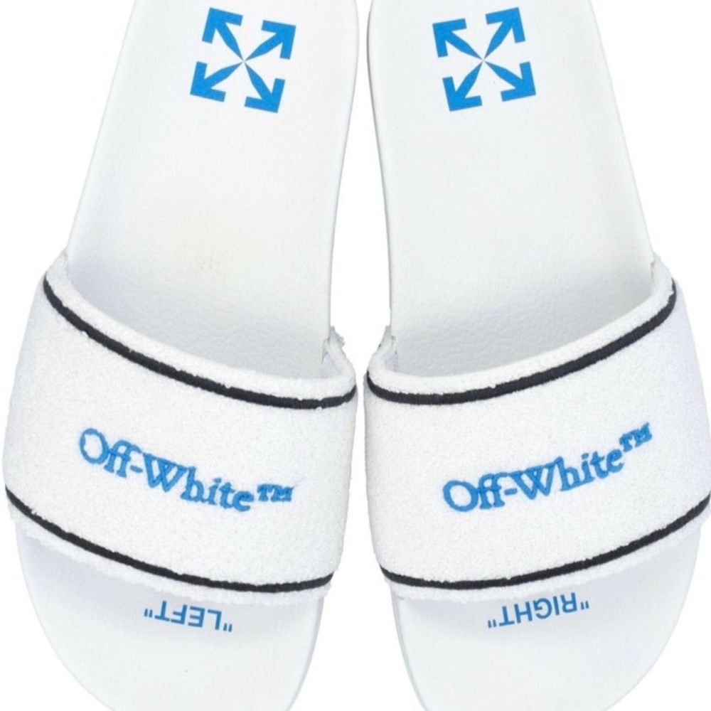 Off-White White Slides with Blue Logo